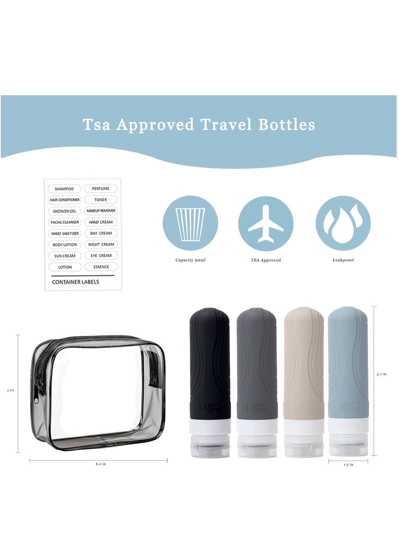 Travel Accessories Travel Bottles for Toiletries, Travel Containers with Labels, Leak Proof Containers for Toiletries,Easy to Carry for Travelling, Clubs, Fitness, Business (90ml Grey 4 Pack) - Image 3