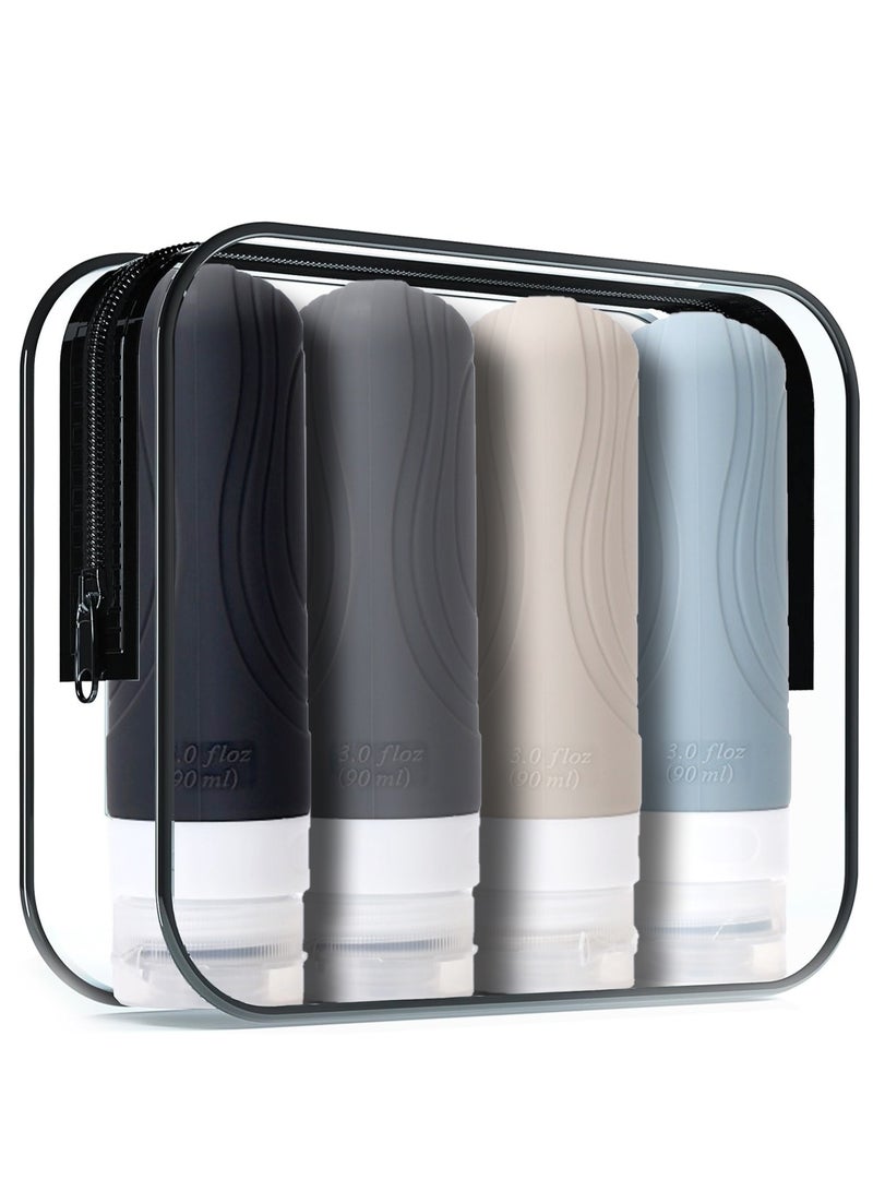 Travel Accessories Travel Bottles for Toiletries, Travel Containers with Labels, Leak Proof Containers for Toiletries,Easy to Carry for Travelling, Clubs, Fitness, Business (90ml Grey 4 Pack) - Image 1