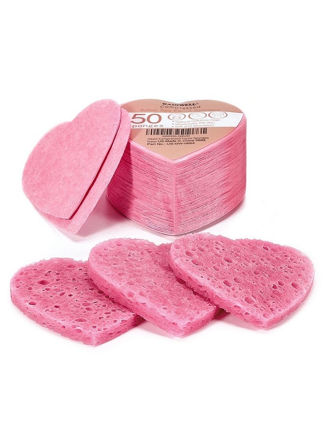 GAINWELL 50Count Heart Shape Compressed Facial Sponges For Daily Facial Cleansing And Exfoliating 100％ Natural Cosmetic Spa Sponges For Makeup Remover - Image 1
