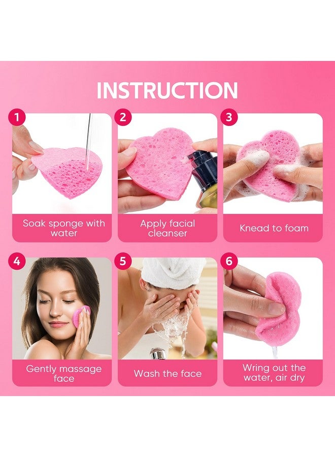 GAINWELL 50Count Heart Shape Compressed Facial Sponges For Daily Facial Cleansing And Exfoliating 100％ Natural Cosmetic Spa Sponges For Makeup Remover - Image 3