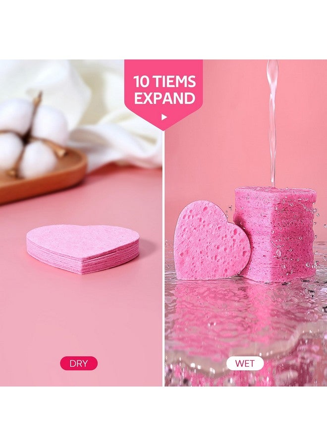 GAINWELL 50Count Heart Shape Compressed Facial Sponges For Daily Facial Cleansing And Exfoliating 100％ Natural Cosmetic Spa Sponges For Makeup Remover - Image 4