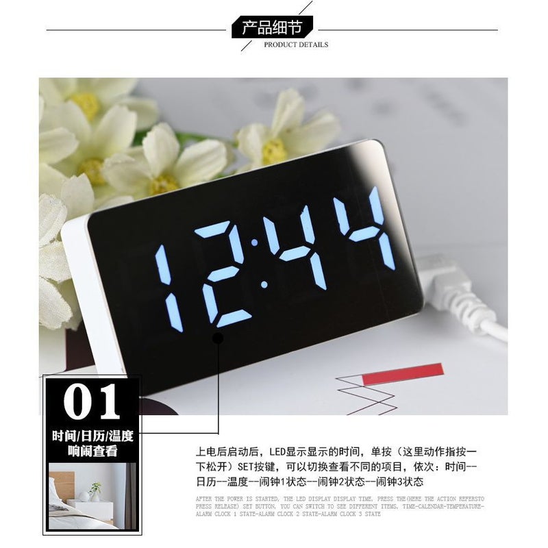Mini Led Mirror Clock Travel Clock Digital Digital Alarm Clock Car Clock Multi-Color Font Portable Silent - Image 2