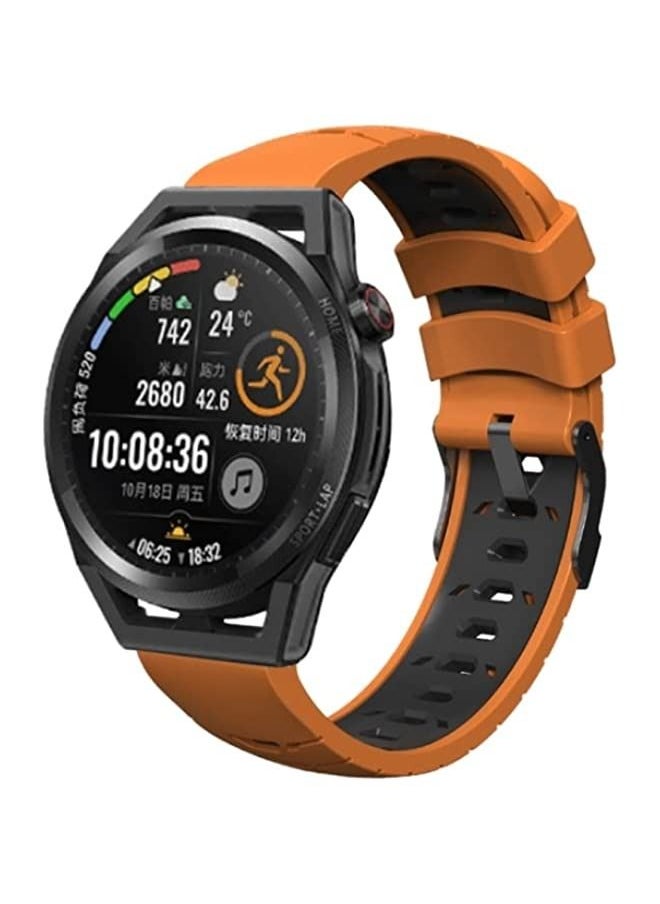 ماركة غير محددة - هواوي ووتش GT Runner شبه منحرف مع ثلاثة صفوف من الثقوب حزام سيليكون الأسود والبرتقالي - Image 1