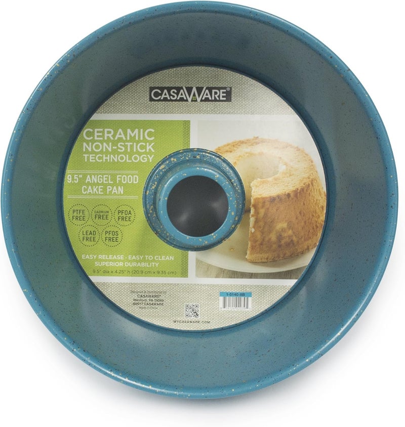 casaWare Angel Food Cake Pan 9.5-inch (15-Cup) Ceramic Coated NonStick (Blue - Granite) - Image 1