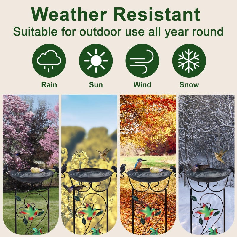hogardeck 35â€ Metal Bird Bath with Garden Trellis for Climbing Plants Outdoor, Vintage Detachable Decorative Birdbath Bowl, Metal Plant Support for Climbing Flowers - Image 5