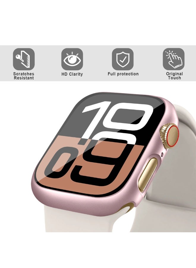 Hard Case Compatible with Apple Watch Series 10 46mm(2024), with 9H Tempered Glass Screen Protector [360° Shockproof + Anti Scratch] Cover for iWatch S10 46mm-Pink - Image 4