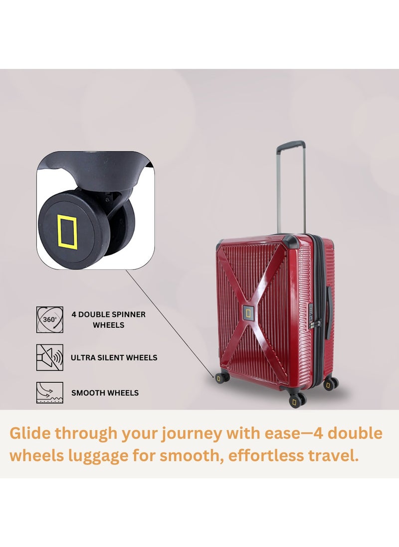 NATIONAL GEOGRAPHIC National Geographic Metallic PC Hardside Luggage Metallic Red Trolley Set of 3, Lightweight Durable Anti-Theft Zipper TSA Lock, 4 Double Spinner Wheels Bag, Expandable Suitcase with Aluminum Telescopic Handle  - Image 5