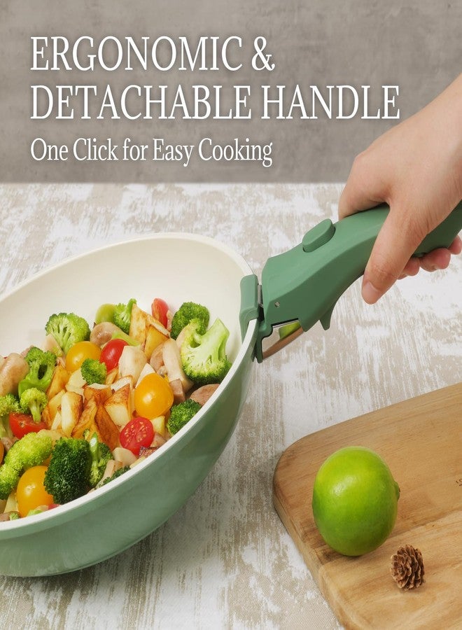 Coicur Ceramic Cookware Set Non Stick 8Pcs Pots and Pans Set Detachable Handle Induction Kitchen Cooking Set with Frying Pans Oven Dishwasher Safe, PFAS/PFOA Free, Forest Green - Image 4