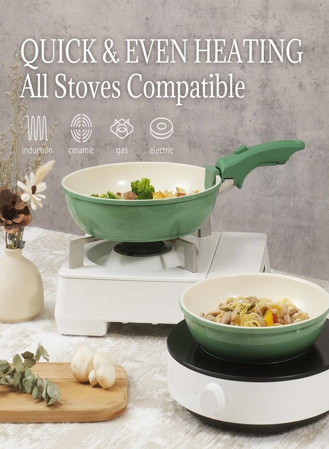 Coicur Ceramic Cookware Set Non Stick 8Pcs Pots and Pans Set Detachable Handle Induction Kitchen Cooking Set with Frying Pans Oven Dishwasher Safe, PFAS/PFOA Free, Forest Green - Image 5