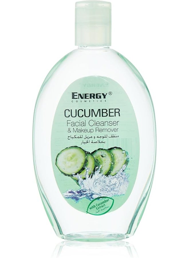Energy Cosmetics Facial Cleanser & Makeup Remover, Rich in Vitamin E, Helps Improve & Restore Overall Skin Smoothness, Cucumber, 235 ml