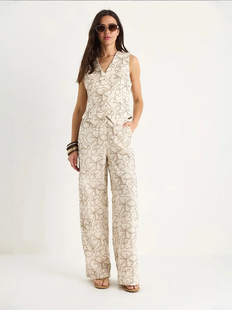 Bianco Lucci LUCCI Flowering V-neck High Waist Wide Leg Two-Piece Set
