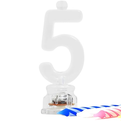 Unique White Plastic Number 5 Flashing Candle Holder With Birthday Candle Set  1 Set  Elegant Eyecatching  Durable  Perfect Cake Topper For Birthday Celebrations