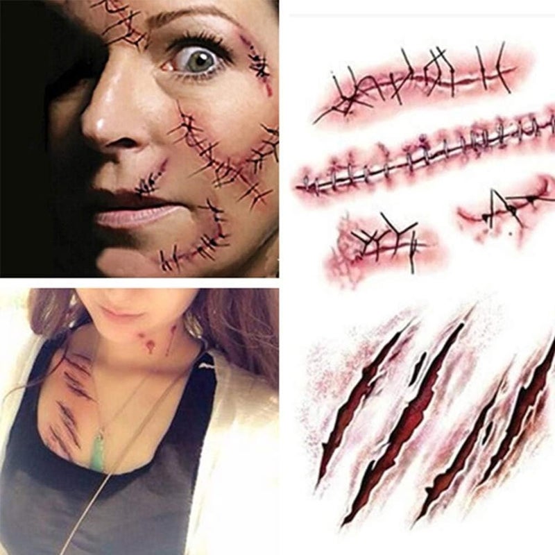 comfrt 10 Sheets Halloween Temporary Wound Tattoo Stickers ,Halloween Bloody Sticker Scar Zombie Vampire Waterproof for Party Cosplay Costume Makeup Props - Image 2
