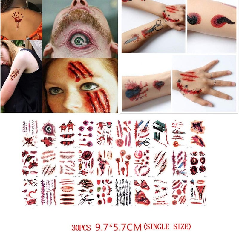 comfrt 10 Sheets Halloween Temporary Wound Tattoo Stickers ,Halloween Bloody Sticker Scar Zombie Vampire Waterproof for Party Cosplay Costume Makeup Props - Image 3
