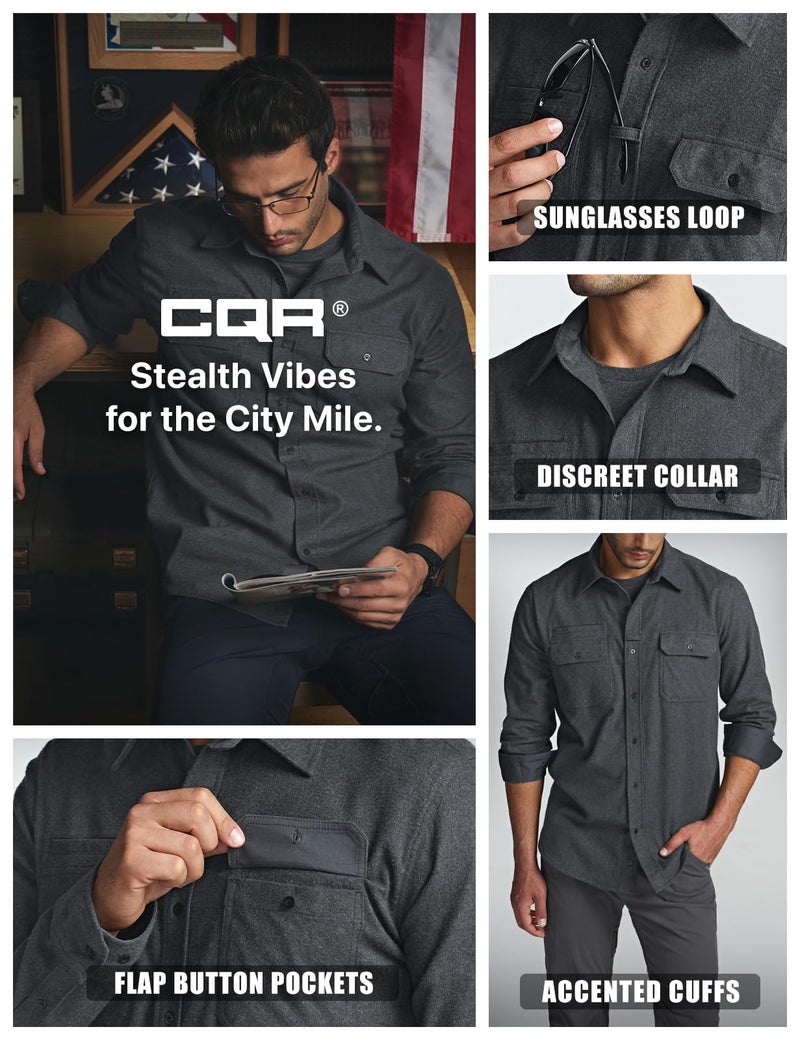 CQR Men's 100% All Cotton Button Down Flannel Shirts, Long Sleeve Brushed Warm Soft Casual Outdoor Plaid Shirt, Solid Grey, X-Large Tall - Image 5