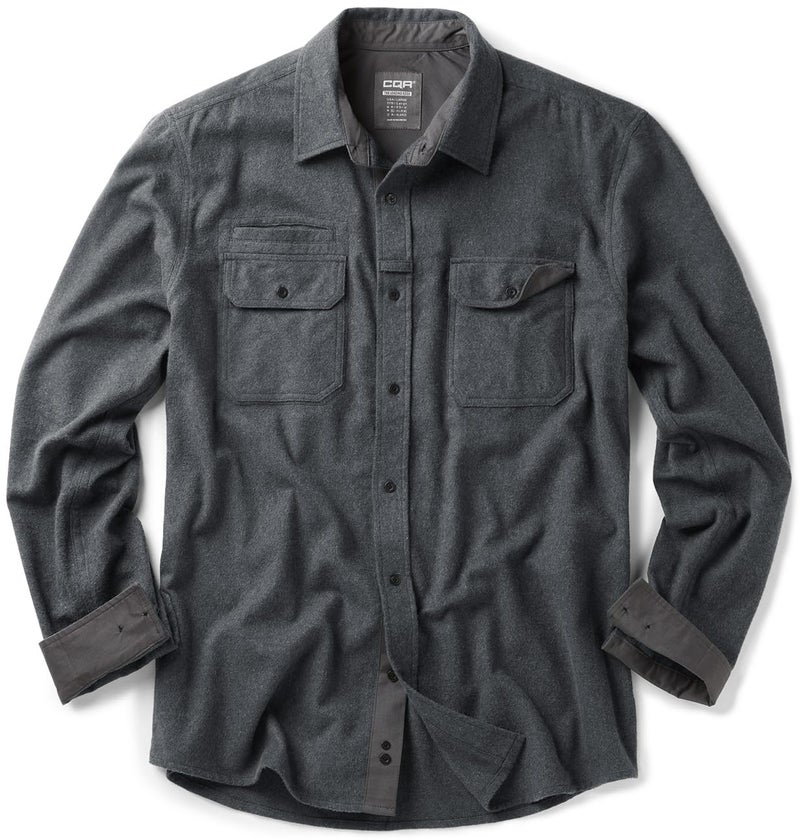 CQR Men's 100% All Cotton Button Down Flannel Shirts, Long Sleeve Brushed Warm Soft Casual Outdoor Plaid Shirt, Solid Grey, X-Large Tall - Image 1