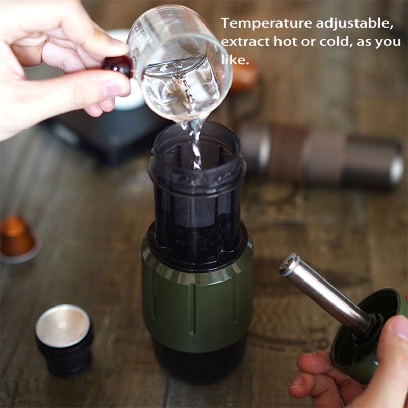Manual Coffee Machine Portable Capsule Maker Dual Capsule and Ground Coffee Compatibility 8-15Bar Pressure Foldable Compact Design for Travel Home Office Green - Image 2