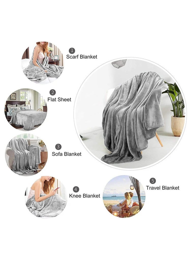 Double Micro Fleece Flannel Blanket, Super Plush and Comfy Throw Blanket, Size : 200 x 220cm, Grey - Image 3