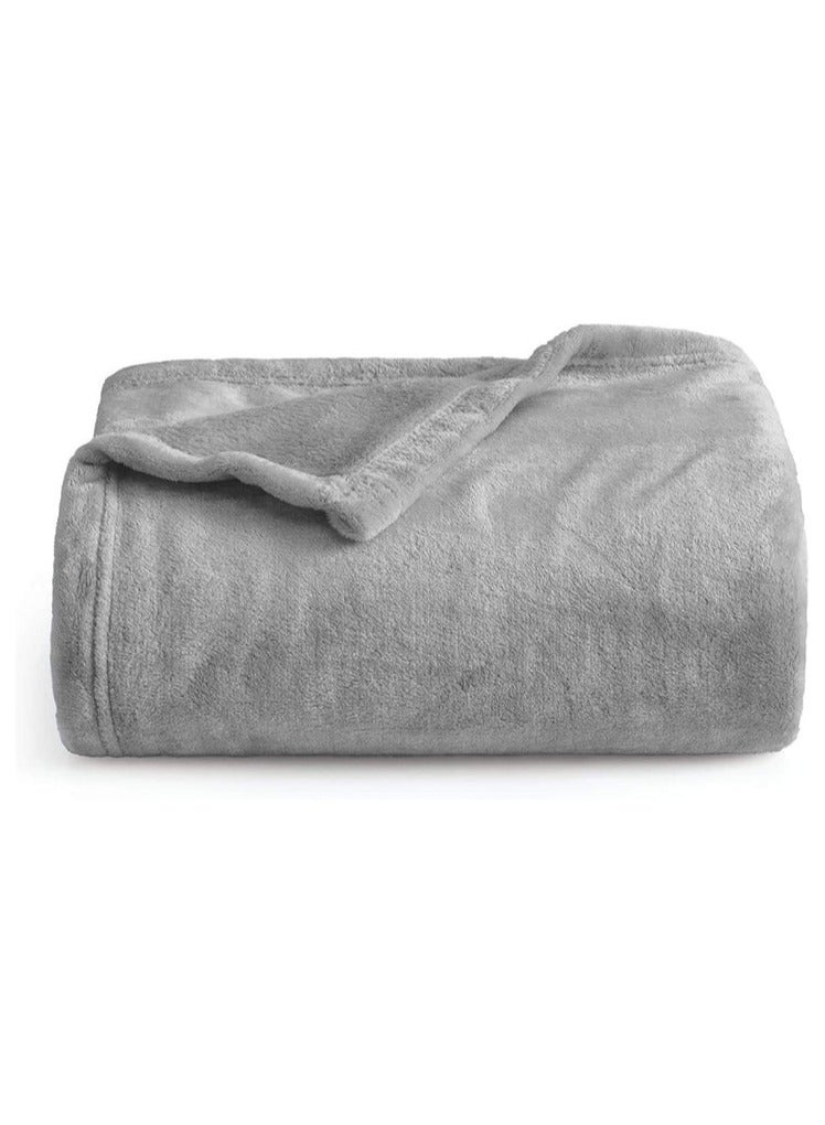 Double Micro Fleece Flannel Blanket, Super Plush and Comfy Throw Blanket, Size : 200 x 220cm, Grey - Image 4