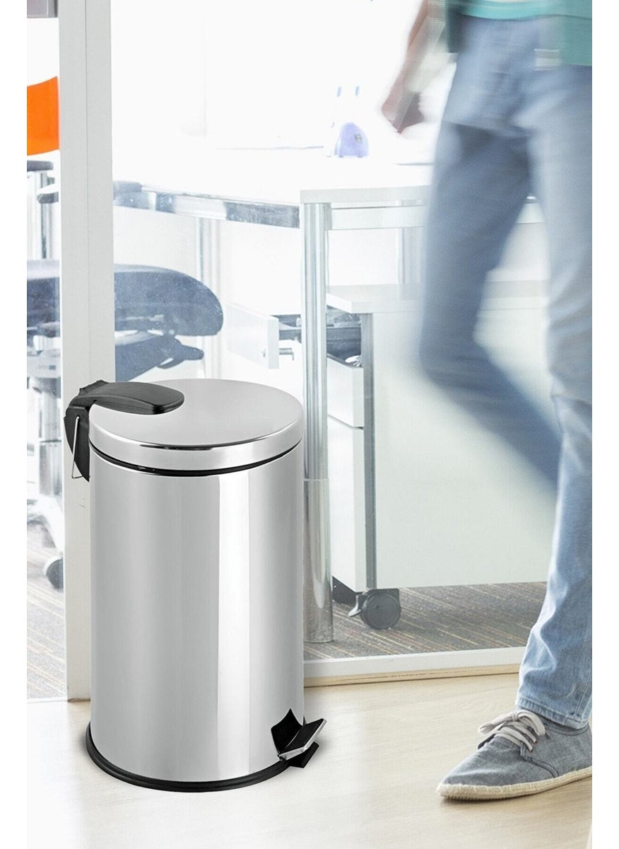 Gör Seç See Select Stainless 30 Liter Dustbin Pedal Trash Can with Foot 30 Lt Office Luxury Luxury Kitchen Garden Bucket  - Image 4