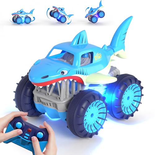 MaxTronic Fast Direct Charging Remote Control Car Rechargeable Amphibious RC Cars with 24Ghz 4WD All Terrain Waterproof RC Shark Monster Truck Toys for Boys Girls 312 Years - Image 1