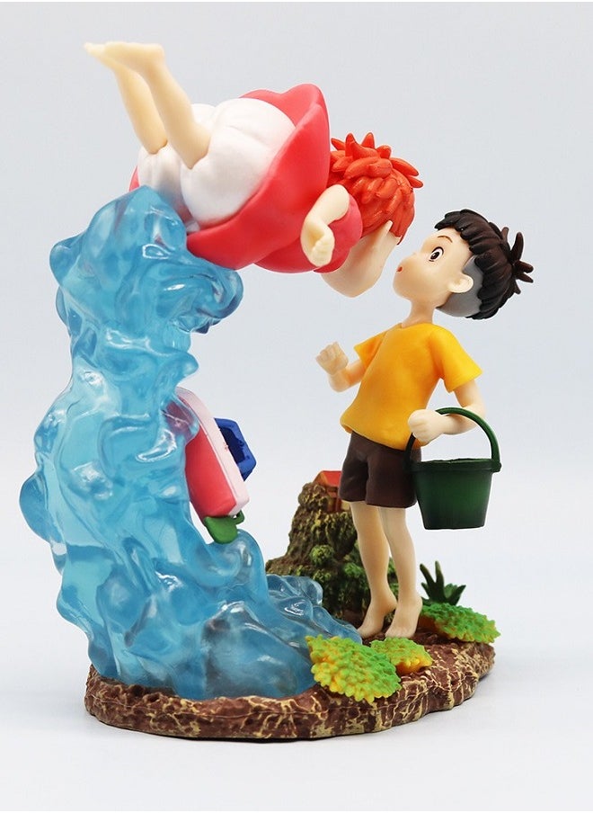 HALAMODO - Ponyo on the Cliff -The Encounter of Ponyo and Sosuke Scene Figure Decoration - Image 1