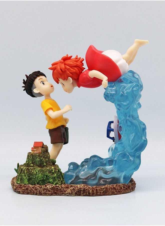 HALAMODO - Ponyo on the Cliff -The Encounter of Ponyo and Sosuke Scene Figure Decoration - Image 1