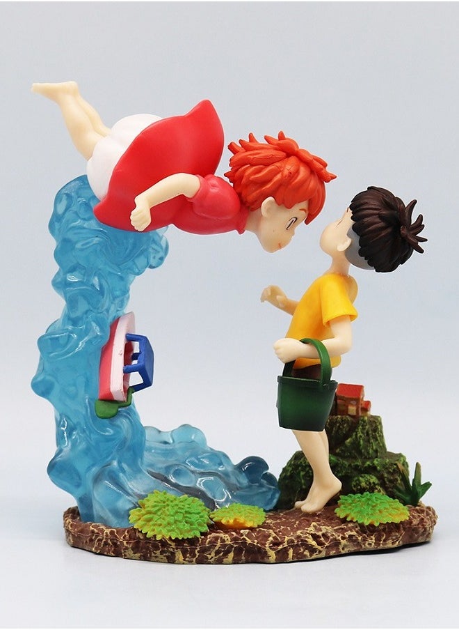HALAMODO - Ponyo on the Cliff -The Encounter of Ponyo and Sosuke Scene Figure Decoration - Image 1