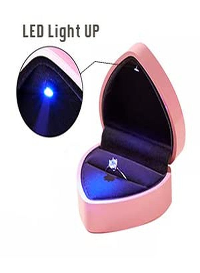 KAKKOII Heart Shaped Ring Box with LED Light Velvet Jewelry Display Gift Box Earrings Coin Storage Box for Proposal,Engagement,Wedding,Anniversary (Pink) - Image 2