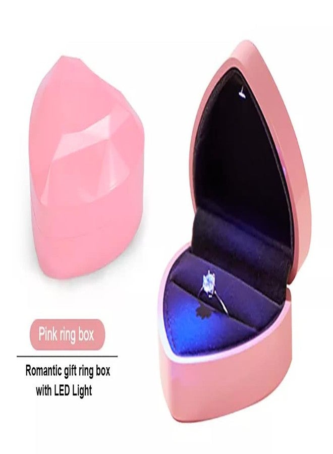 KAKKOII Heart Shaped Ring Box with LED Light Velvet Jewelry Display Gift Box Earrings Coin Storage Box for Proposal,Engagement,Wedding,Anniversary (Pink) - Image 3