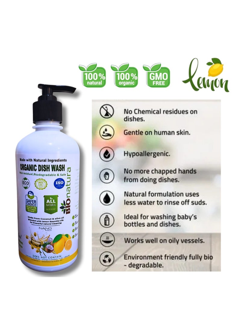 BioNatura - BioNatura Organic Dish Wash, Natural Grease Remover, Non-Toxic Dishwashing Liquid, Eco-Friendly Dish Soap, Plant-Based Dish Cleaner, Biodegradable Formula, Safe for Hands - Image 1