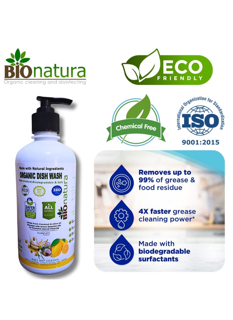 BioNatura - BioNatura Organic Dish Wash, Natural Grease Remover, Non-Toxic Dishwashing Liquid, Eco-Friendly Dish Soap, Plant-Based Dish Cleaner, Biodegradable Formula, Safe for Hands - Image 1