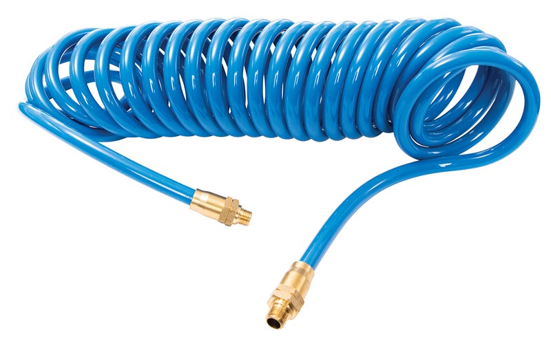 Steelman 25Foot 38Inch ID Coiled Air Hose with Reusable 14Inch NPT Brass Fittings Kink Resistant Polyurethane Tubing Abrasion Resistant