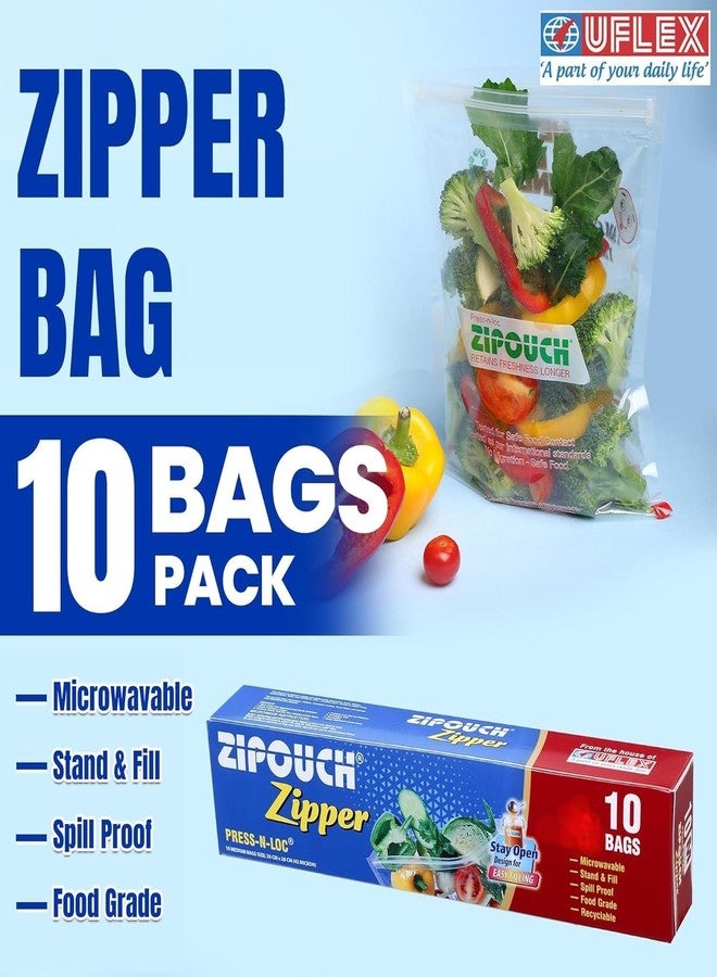 ZIPOUCH Zip Lock Bag with Zipper | Pack of 2 (20 Bags)| Ziplock Bag for Fridge Storage & Travel Packing | Microwave & Freezer Safe Zip Lock Covers & Zipper Pouch for Food Storage & Kitchen|Medium(29X26 cm) - Image 3