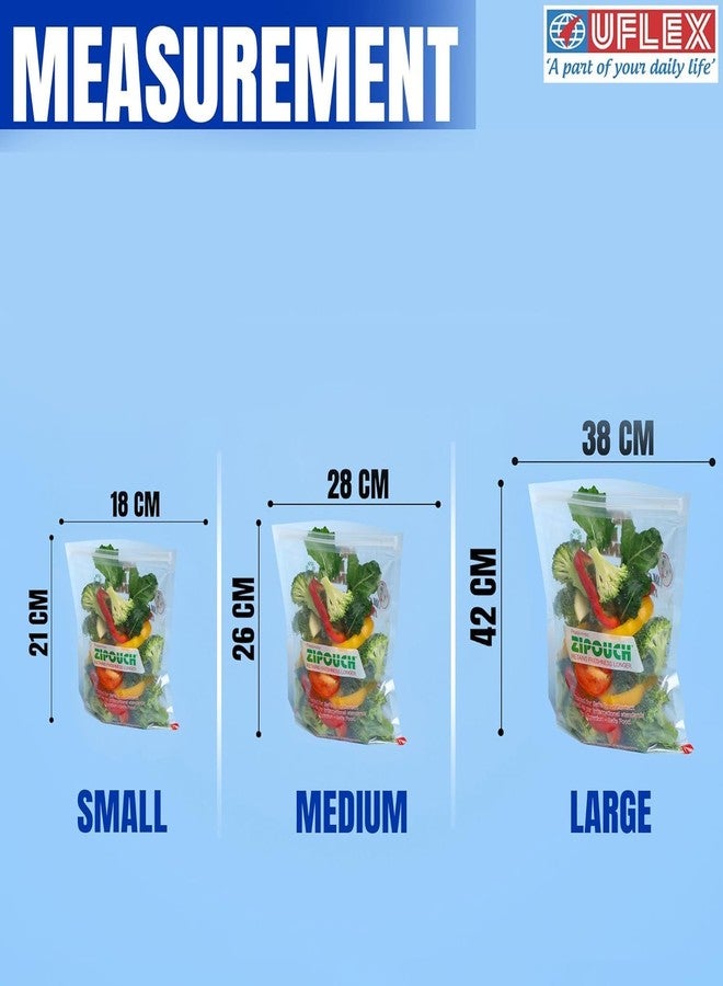 ZIPOUCH Zip Lock Bag with Zipper | Pack of 2 (20 Bags)| Ziplock Bag for Fridge Storage & Travel Packing | Microwave & Freezer Safe Zip Lock Covers & Zipper Pouch for Food Storage & Kitchen|Medium(29X26 cm) - Image 2