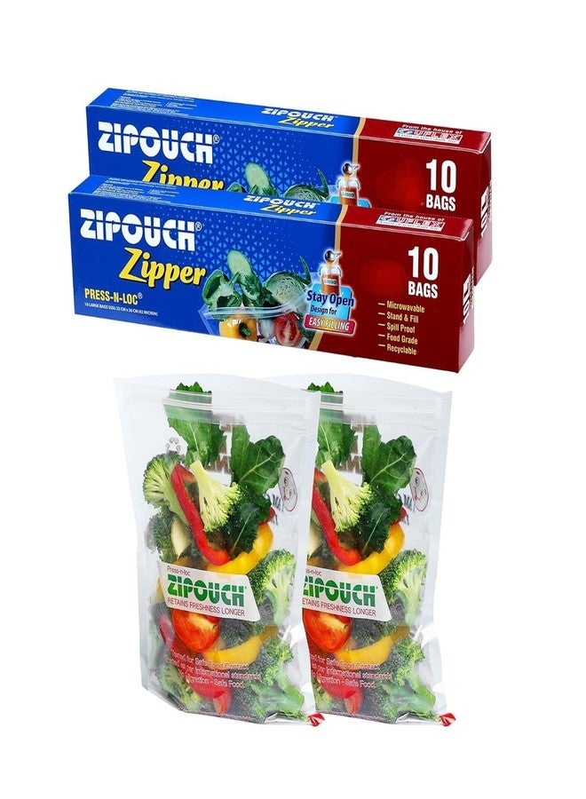 ZIPOUCH Zip Lock Bag with Zipper | Pack of 2 (20 Bags)| Ziplock Bag for Fridge Storage & Travel Packing | Microwave & Freezer Safe Zip Lock Covers & Zipper Pouch for Food Storage & Kitchen|Medium(29X26 cm) - Image 1