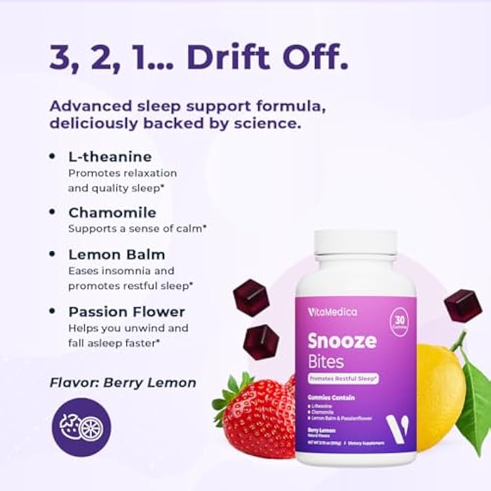 VitaMedica Snooze Sleep Gummies - Melatonin-Free, Zero Grogginess - L-Theanine, Chamomile, Passionflower & Lemon Balm - Sleep Aid Gummies for Adults - 30 Count - Image 3