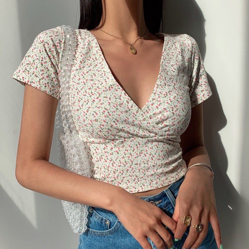 European and American pure desire retro printed V-neck sling dress womens summer 2024 New floral suspender dress womens foreign trade T1-apricot 