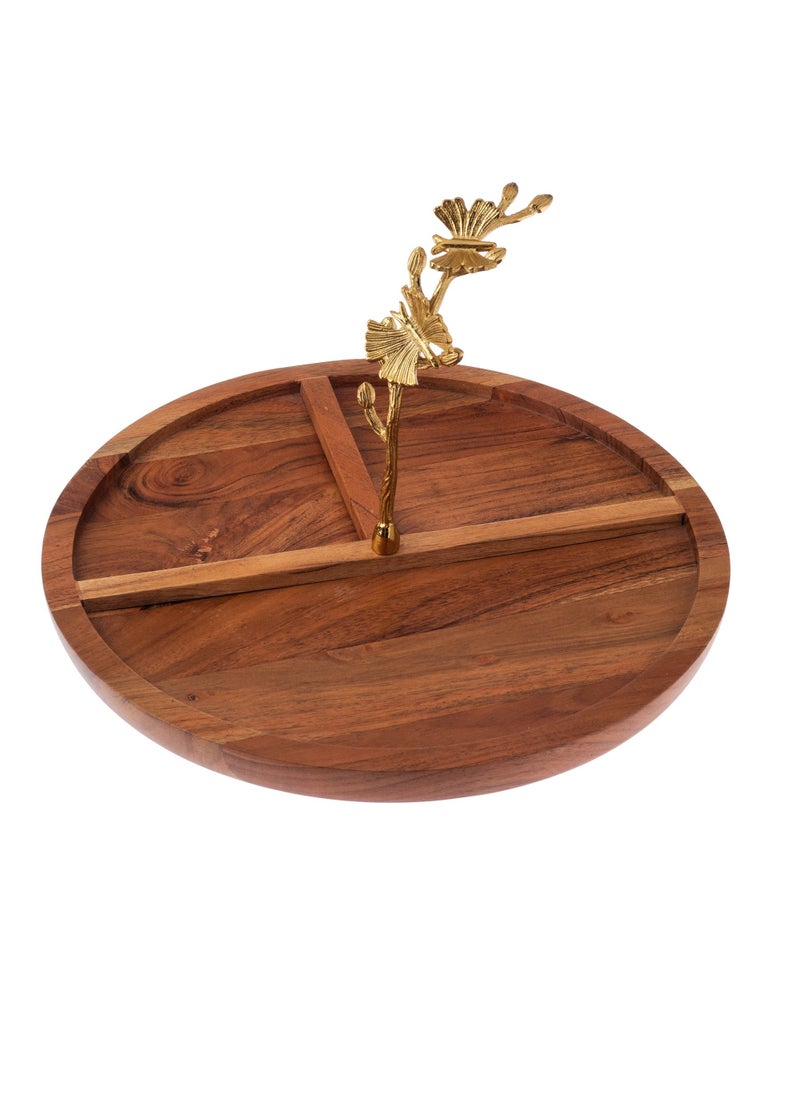 Dania - A beech wood serving stand with a multi use golden butterfly decor holder 30 cm - Image 1