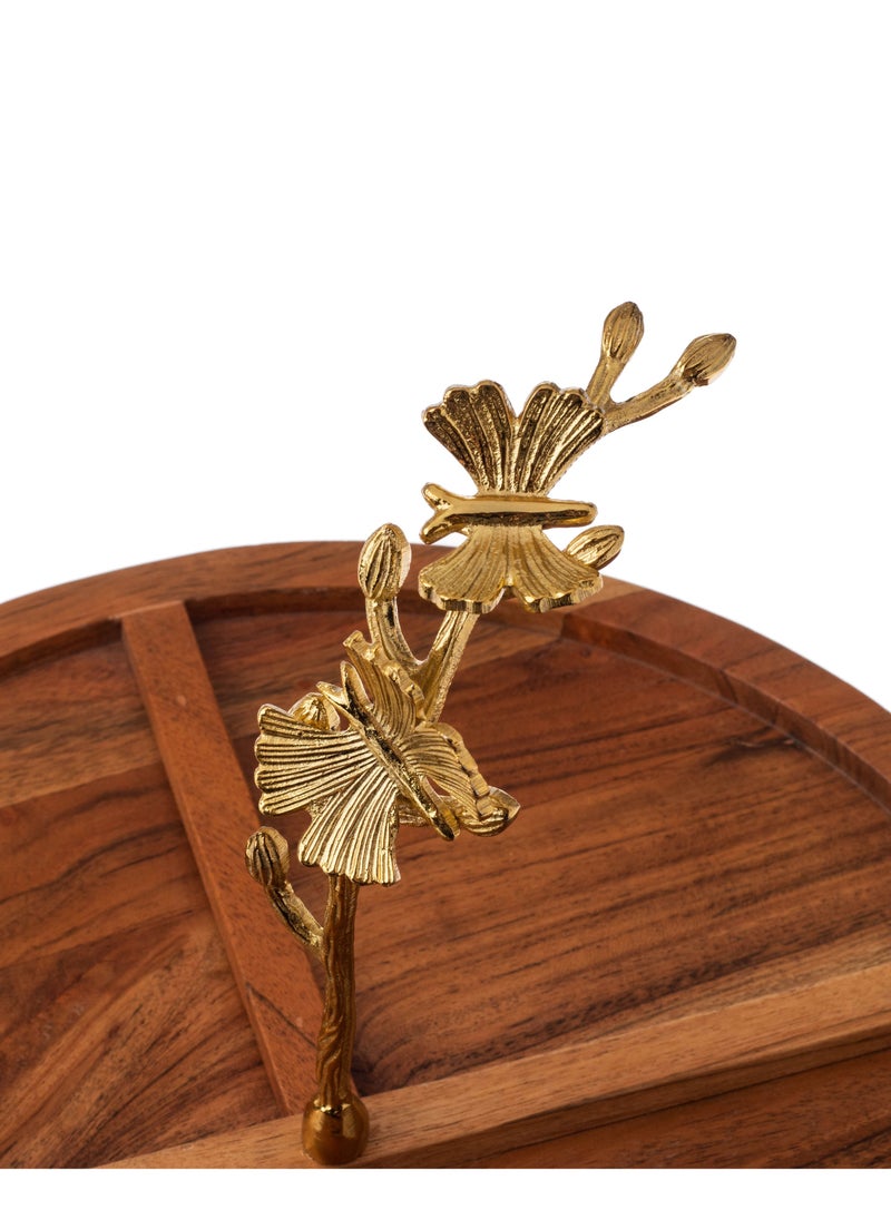 Dania - A beech wood serving stand with a multi use golden butterfly decor holder 30 cm - Image 1