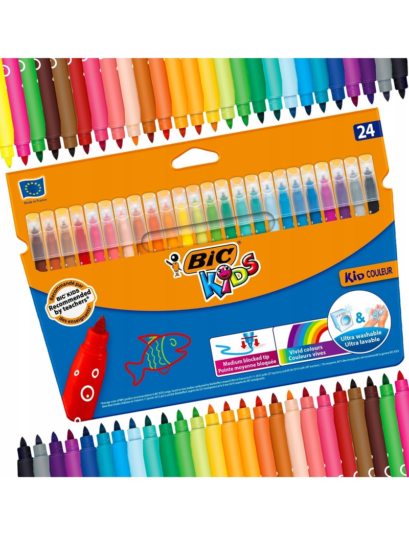 Bic Kids High Quality Ultra Washable Felt Tip Pens - Markers - Coloring Marker Set - Art Pens for Drawing Sketching - 24 Colors - Recommended by Teachers - Long Lasting, Made in France  - Image 1