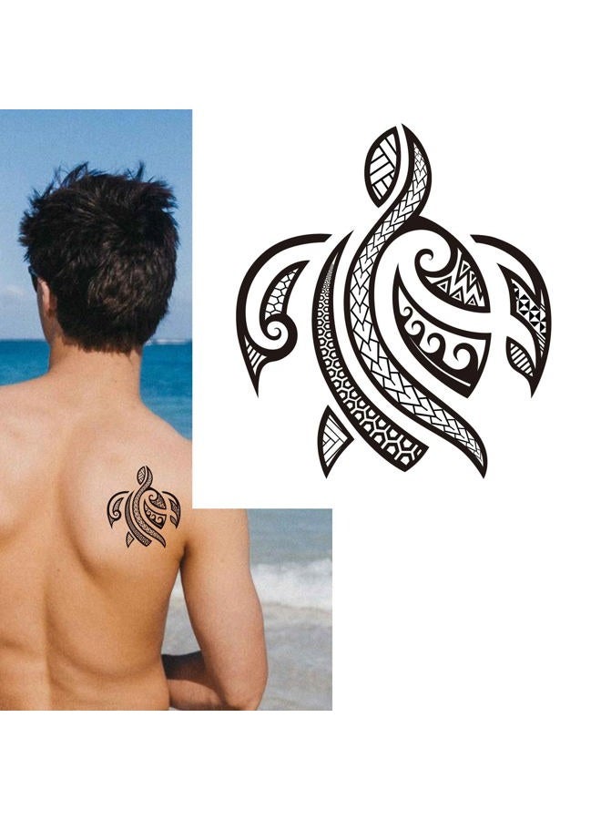 Dopetattoo 6 ورقات وشوم مؤقتة قبائل السلاحف السلحفاة البولينية السلحفاة الساموانية الماورية تصميم الذراع للرجال وشم مؤقت للنساء الرقبة الذراع الصدر للنساء - Image 2