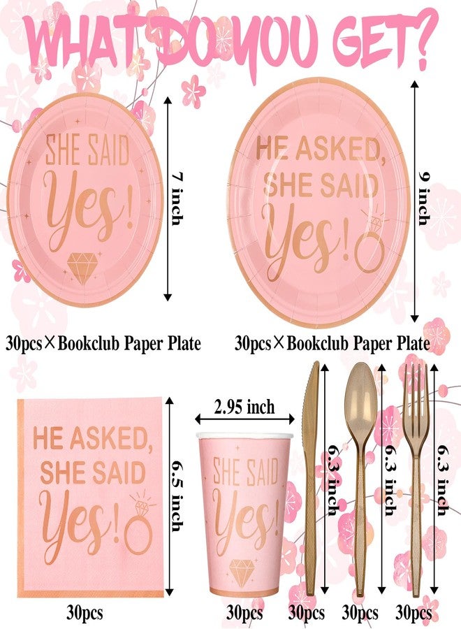 Zhehao 350 Pcs She Said Yes Tableware Disposable Engagement Party Supplies Plates Napkins Cups and Forks Set for for Bridal Shower & Engagement Celebrations, Dinnerware Sets, Serve 30 - Image 2