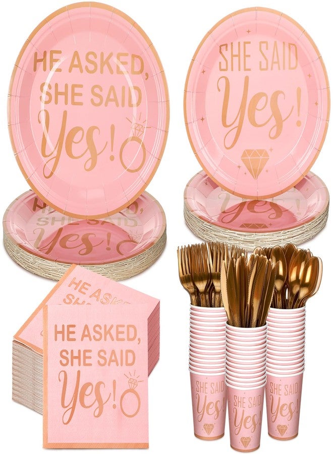 Zhehao 350 Pcs She Said Yes Tableware Disposable Engagement Party Supplies Plates Napkins Cups and Forks Set for for Bridal Shower & Engagement Celebrations, Dinnerware Sets, Serve 30 - Image 1