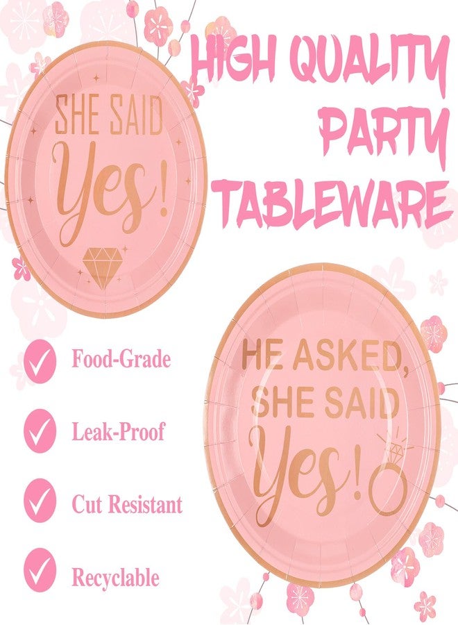 Zhehao 350 Pcs She Said Yes Tableware Disposable Engagement Party Supplies Plates Napkins Cups and Forks Set for for Bridal Shower & Engagement Celebrations, Dinnerware Sets, Serve 30 - Image 3