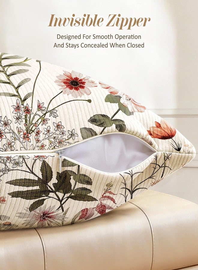 Kokaaee Corduroy Throw Pillow Covers 18x18 - Set of 2 Decorative Spring Pillow Covers with Zipper Farmhouse Decor Cottage Throw Pillowcases for Couch Sofa Living Room Home Bedroom, PK Floral - Image 3