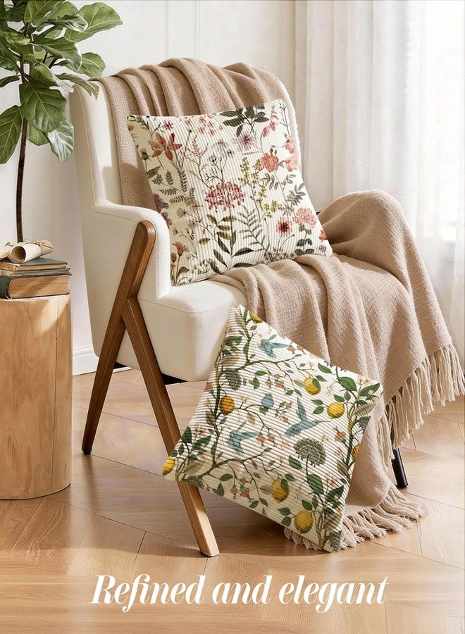 Kokaaee Corduroy Throw Pillow Covers 18x18 - Set of 2 Decorative Spring Pillow Covers with Zipper Farmhouse Decor Cottage Throw Pillowcases for Couch Sofa Living Room Home Bedroom, PK Floral - Image 5