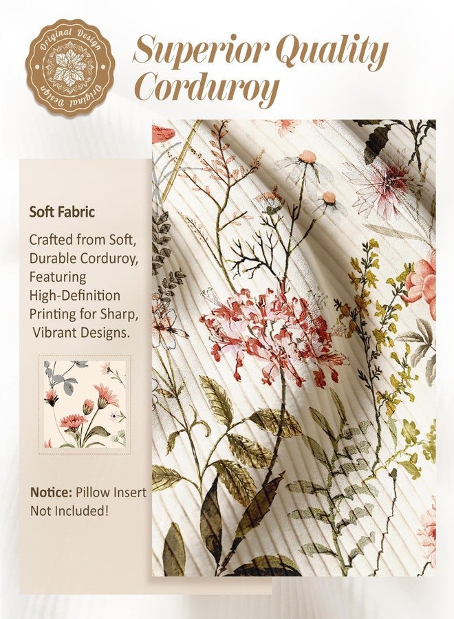Kokaaee Corduroy Throw Pillow Covers 18x18 - Set of 2 Decorative Spring Pillow Covers with Zipper Farmhouse Decor Cottage Throw Pillowcases for Couch Sofa Living Room Home Bedroom, PK Floral - Image 2