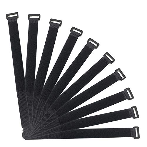 HUAPX Fastening Hook and Loop Cable Straps,10Pack Black Self-Adhesive Cable Ties,Nylon Securing Straps with Buckles,Adjustable and Reusable Cinch Straps for Cords Organized and Tidy(1" x 24") - Image 1