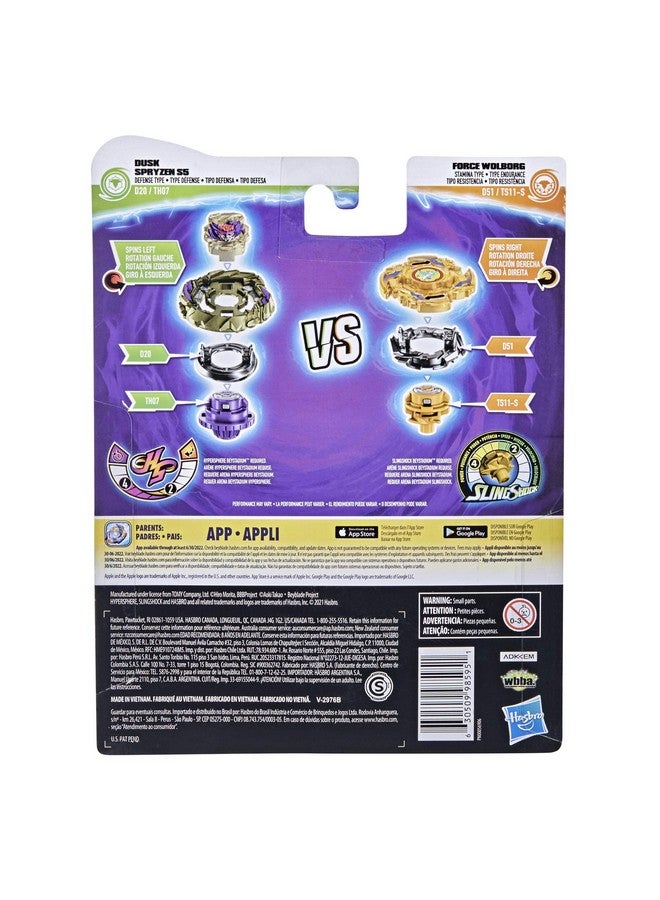 Beyblade Burst Surge Dual Collection Pack Hypersphere Dusk Spryzen S5 and Slingshock Force Wolborg Spinning Top Toys - 2 Battling Game Tops - Image 4